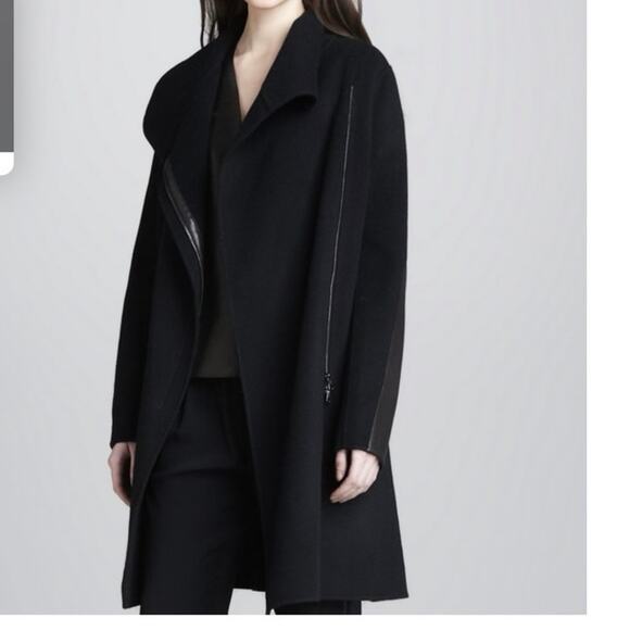 VINCE ASYMMETRIC MOCK NECK WOOL BLEND BLACK COAT‎ - Picture 4 of 14